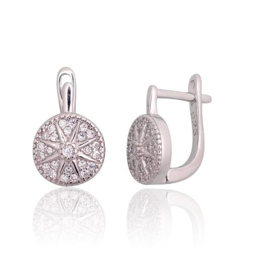 Silver earrings with 'english' lock with Zirkons