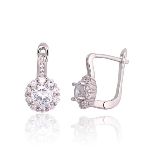 Silver earrings with 'english' lock with Zirkons