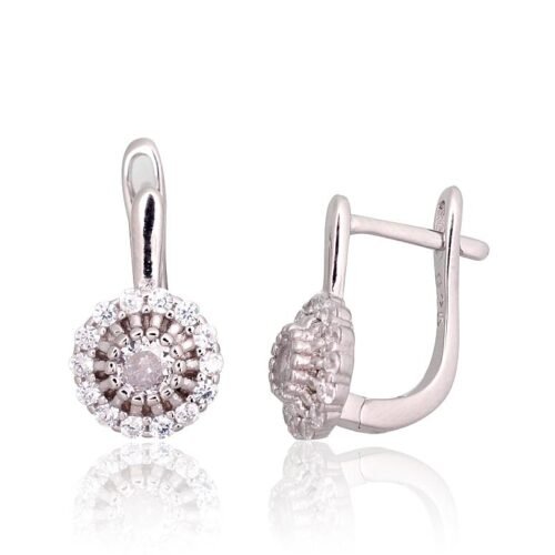 Silver earrings with 'english' lock with Zirkons