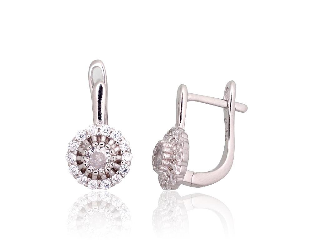 Silver earrings with 'english' lock with Zirkons