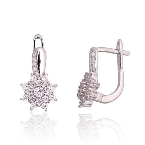 Silver earrings with 'english' lock with Zirkons