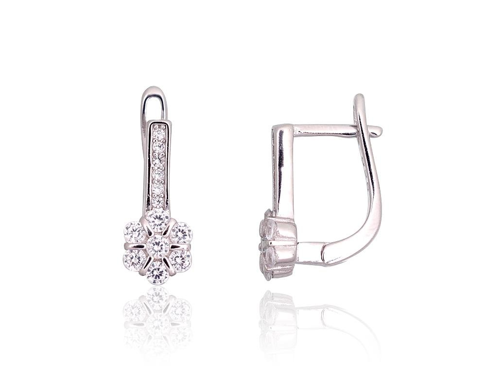 Silver earrings with 'english' lock with Zirkons