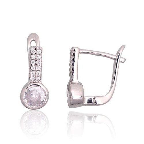 Silver earrings with 'english' lock with Zirkons