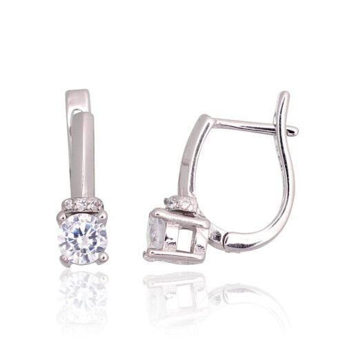 Silver earrings with 'english' lock with Zirkons