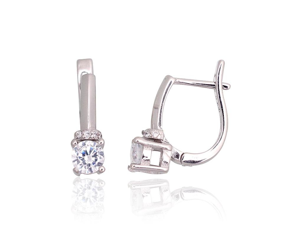 Silver earrings with 'english' lock with Zirkons