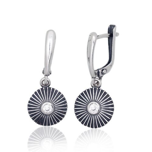 Silver earrings with 'english' lock with Zirkons
