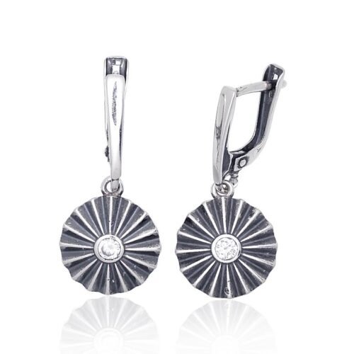 Silver earrings with 'english' lock with Zirkons