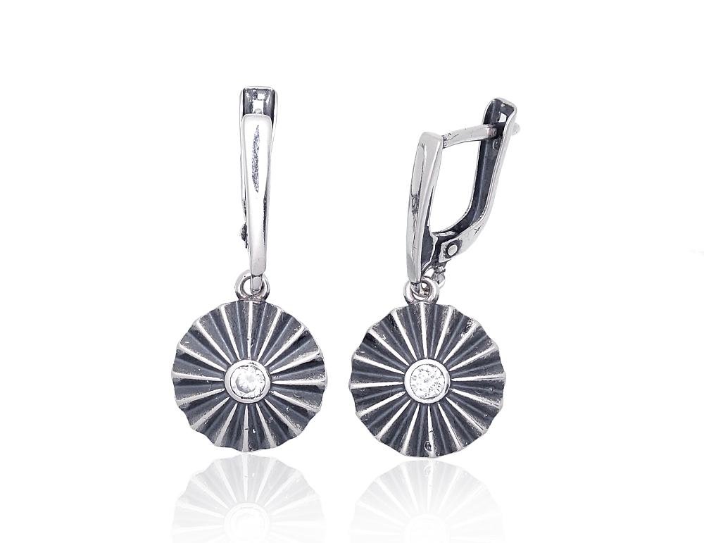 Silver earrings with 'english' lock with Zirkons
