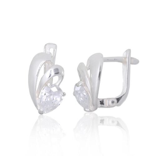 Silver earrings with 'english' lock with Zirkons