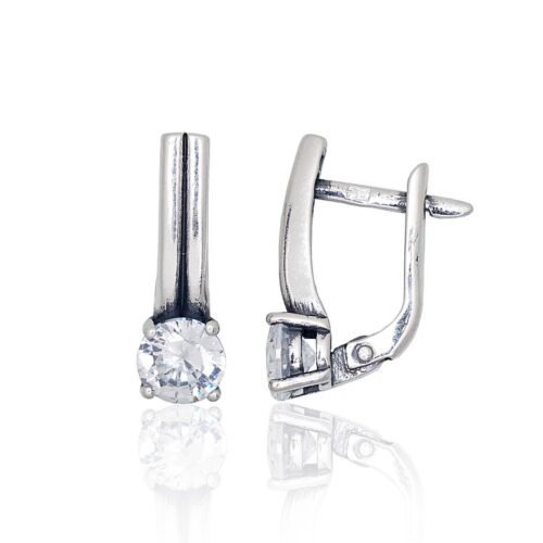 Silver earrings with 'english' lock with Zirkons