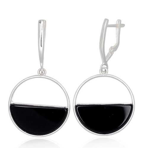 Silver earrings with 'english' lock with Onix