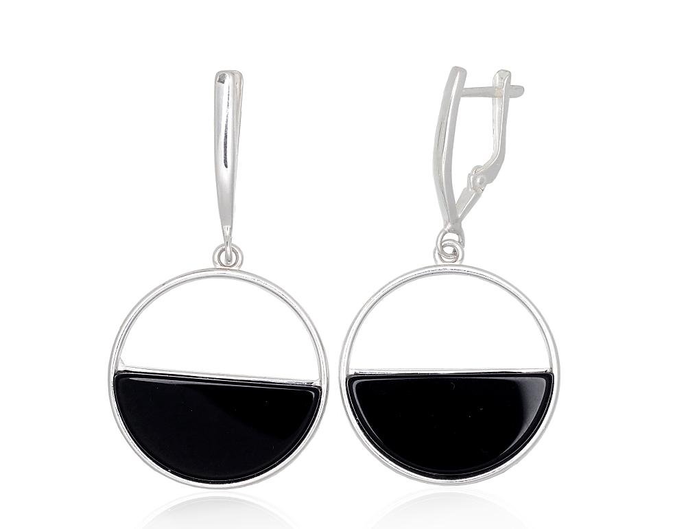 Silver earrings with 'english' lock with Onix