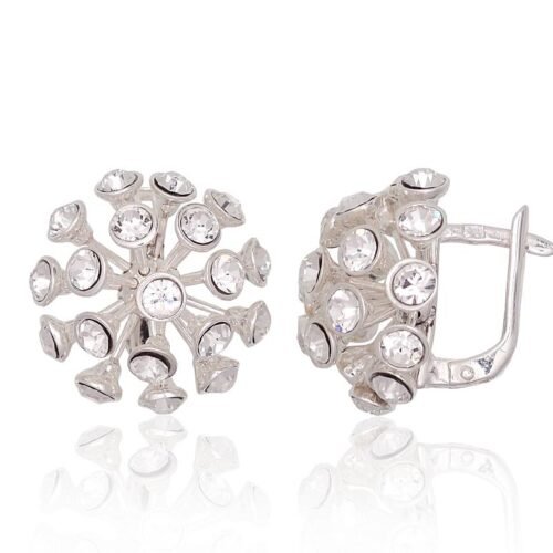 Silver earrings with 'english' lock with Crystals