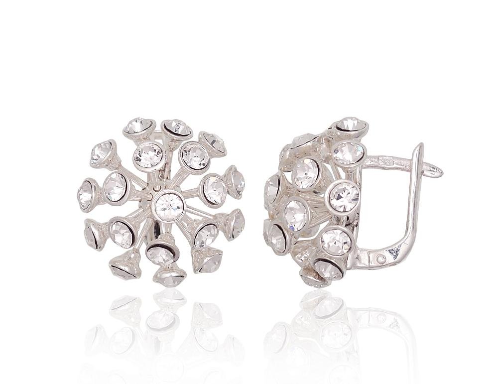 Silver earrings with 'english' lock with Crystals