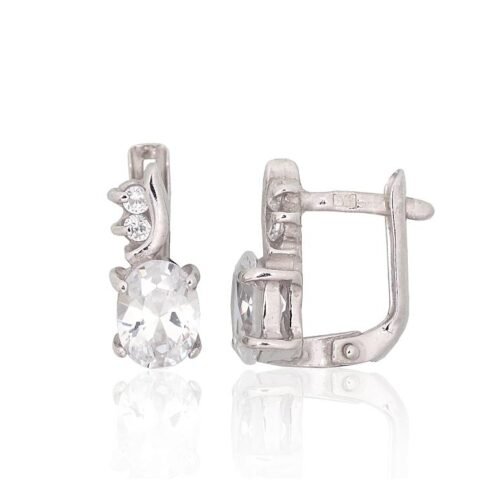 Silver earrings with 'english' lock with Zirkons