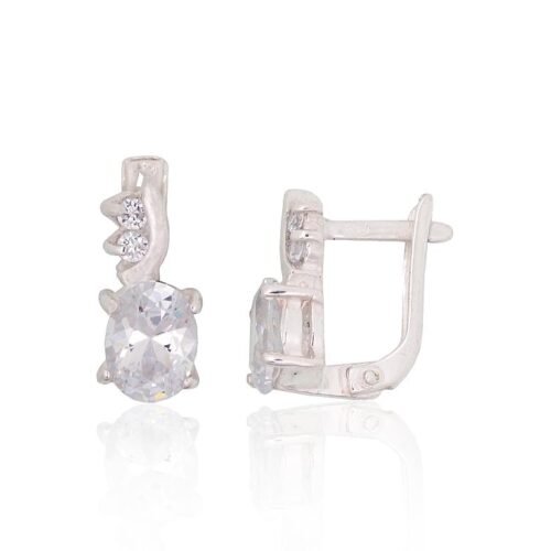 Silver earrings with 'english' lock with Zirkons