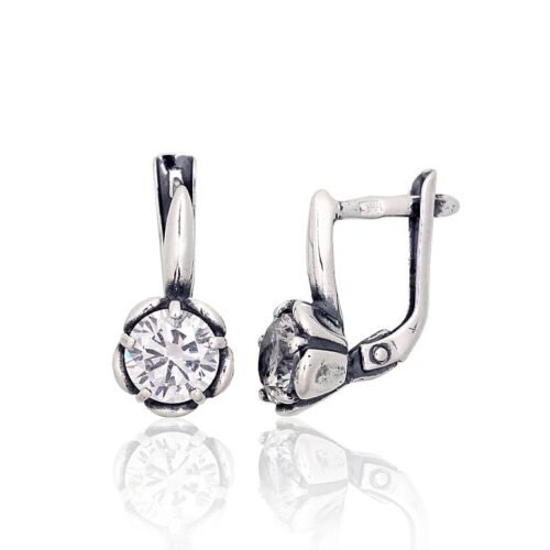 Silver earrings with 'english' lock with Zirkons