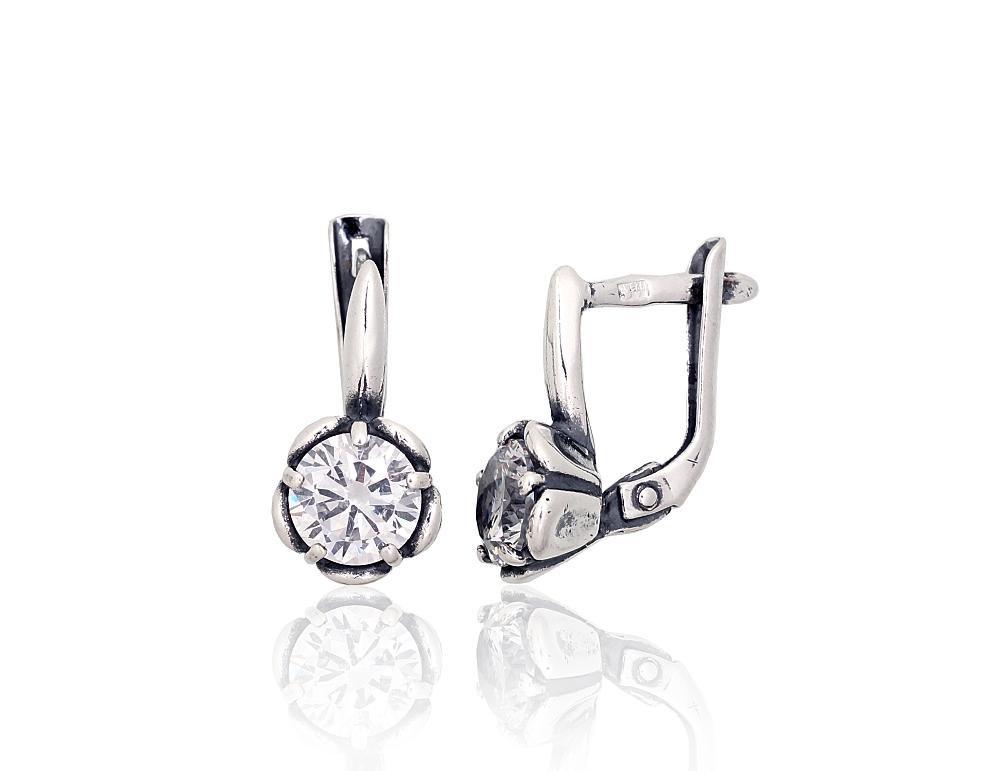 Silver earrings with 'english' lock with Zirkons