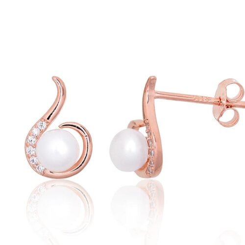 Silver stud earrings with Zirkons , Fresh-water Pearl
