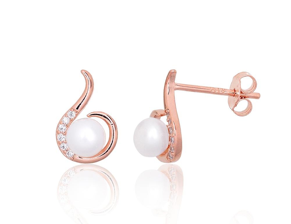 Silver stud earrings with Zirkons , Fresh-water Pearl