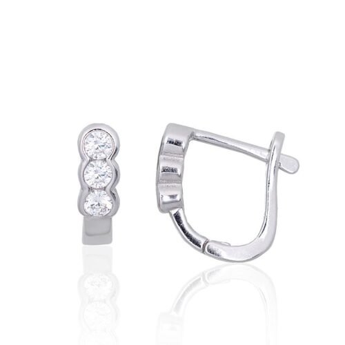 Silver earrings with 'english' lock with Zirkons
