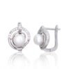 Silver earrings with 'english' lock with Zirkons , Fresh-water Pearl