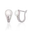 Silver earrings with 'english' lock with Zirkons , Fresh-water Pearl