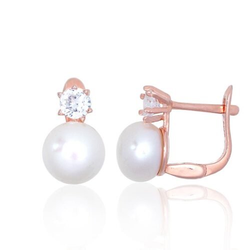 Silver earrings with 'english' lock with Zirkons , Fresh-water Pearl
