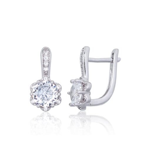 Silver earrings with 'english' lock with Zirkons
