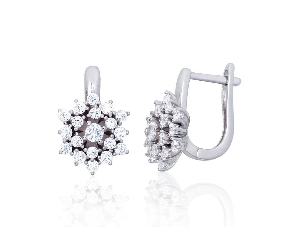 Silver earrings with 'english' lock with Zirkons