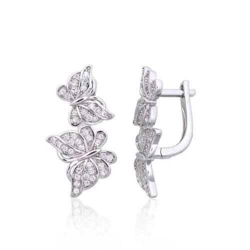 Silver earrings with 'english' lock with Zirkons