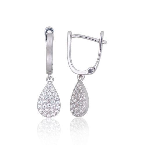 Silver earrings with 'english' lock with Zirkons