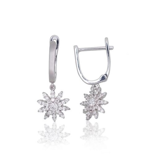 Silver earrings with 'english' lock with Zirkons