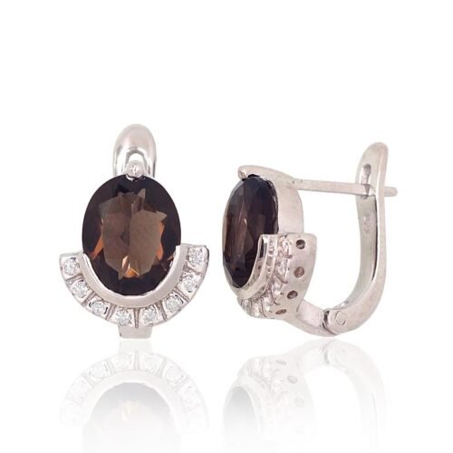 Silver earrings with Zirkons , Smoky Quarz