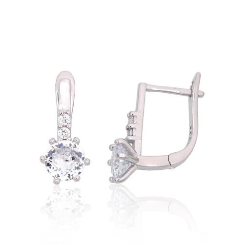 Silver earrings with 'english' lock with Zirkons