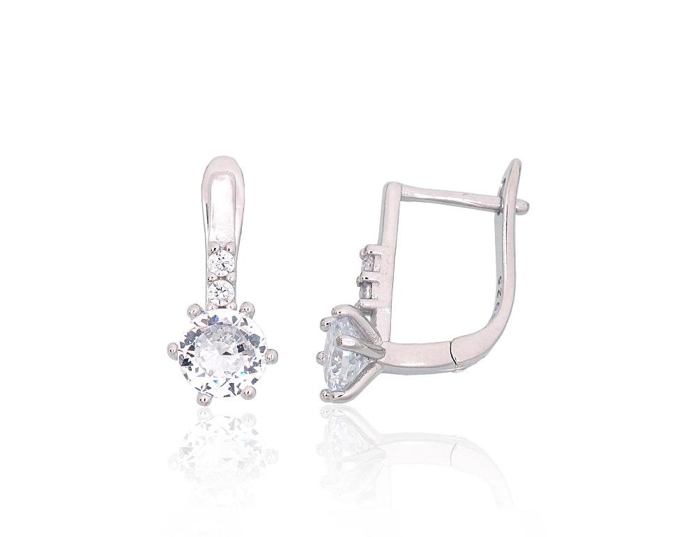 Silver earrings with 'english' lock with Zirkons