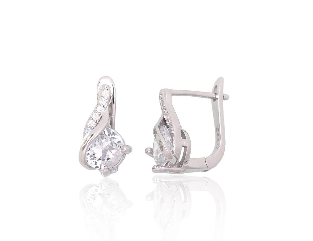 Silver earrings with 'english' lock with Zirkons