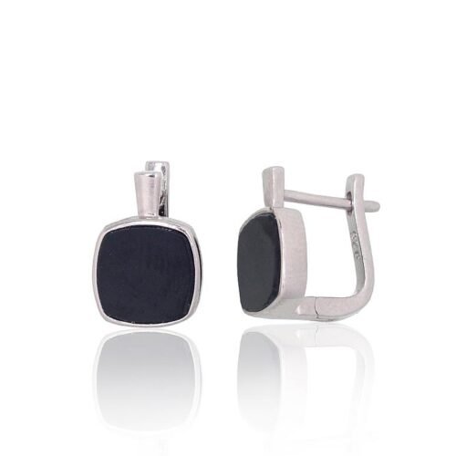 Silver earrings with 'english' lock with Onix