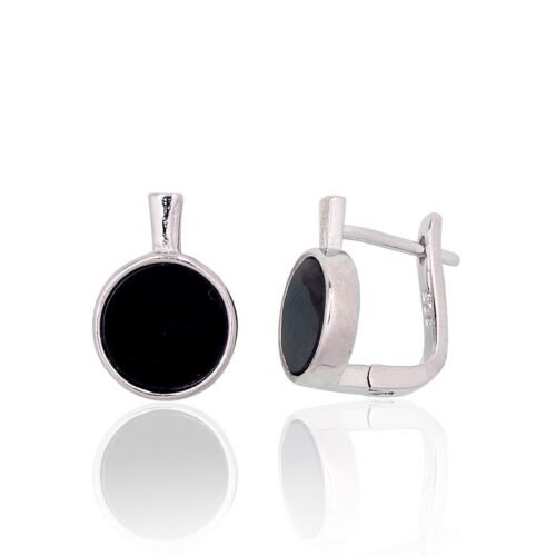 Silver earrings with 'english' lock with Onix