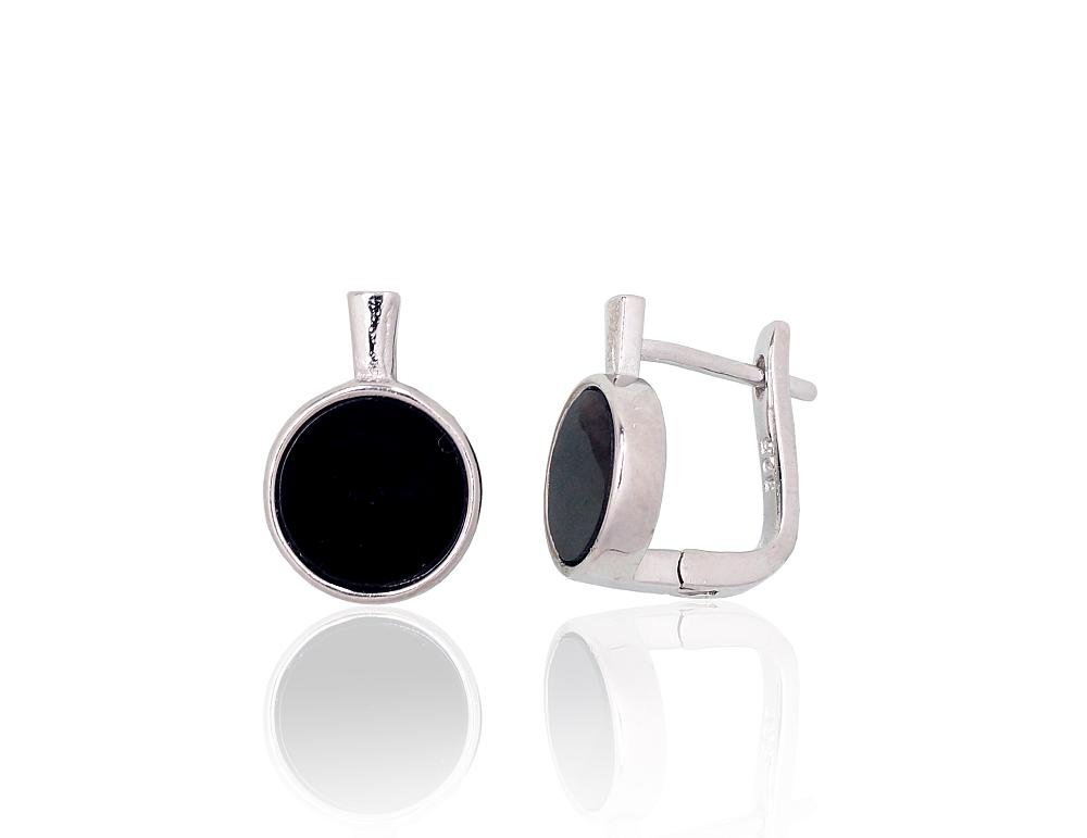 Silver earrings with 'english' lock with Onix
