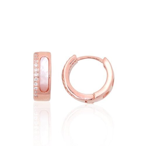 Silver hoop earrings with Zirkons , Mother-of-pearl