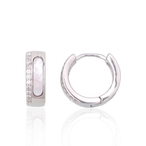 Silver hoop earrings with Zirkons , Mother-of-pearl