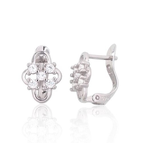 Silver earrings with 'english' lock with Zirkons