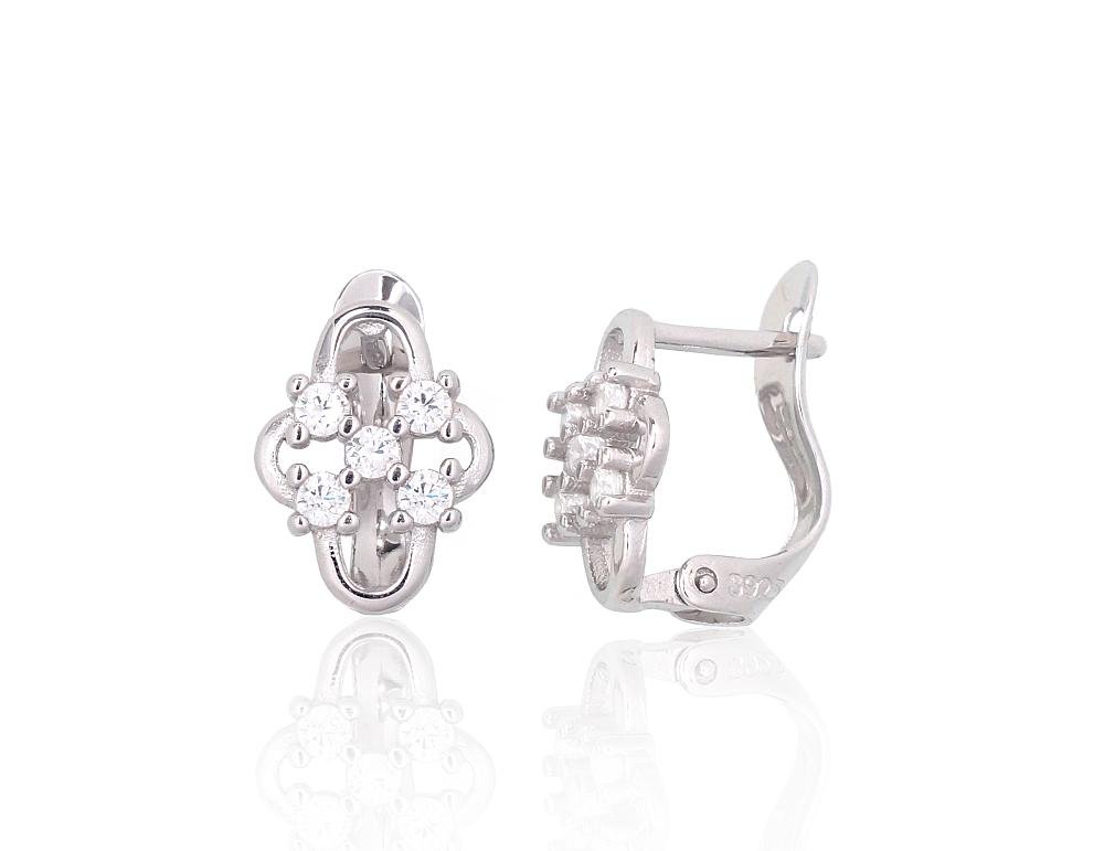 Silver earrings with 'english' lock with Zirkons