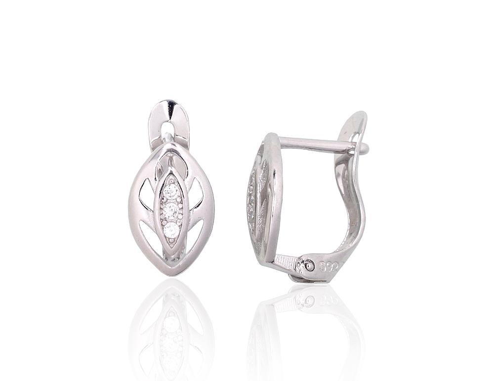 Silver earrings with 'english' lock with Zirkons