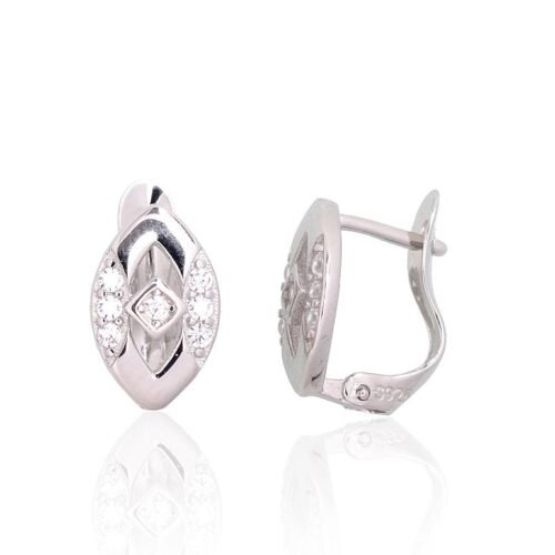 Silver earrings with 'english' lock with Zirkons
