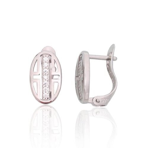 Silver earrings with 'english' lock with Zirkons