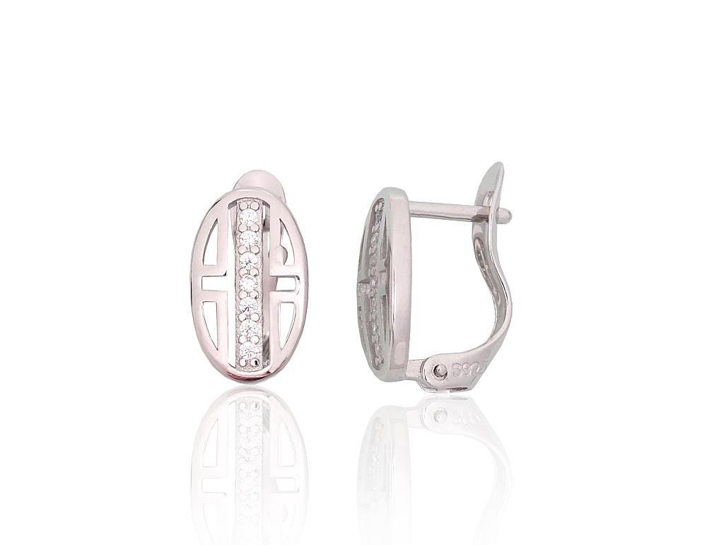 Silver earrings with 'english' lock with Zirkons