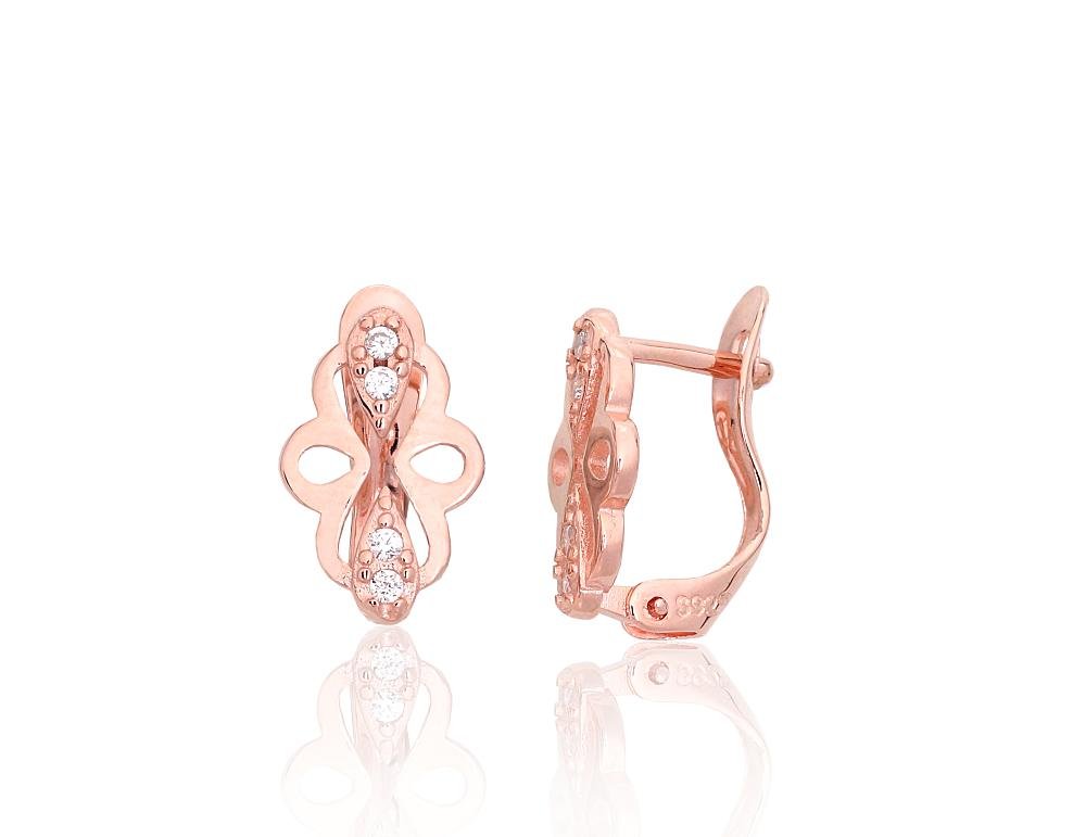 Silver earrings with 'english' lock with Zirkons