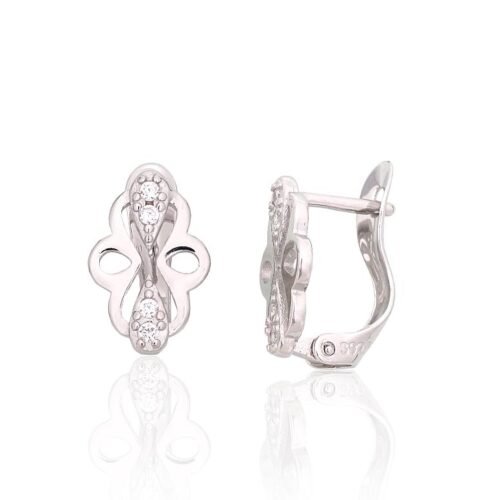 Silver earrings with 'english' lock with Zirkons